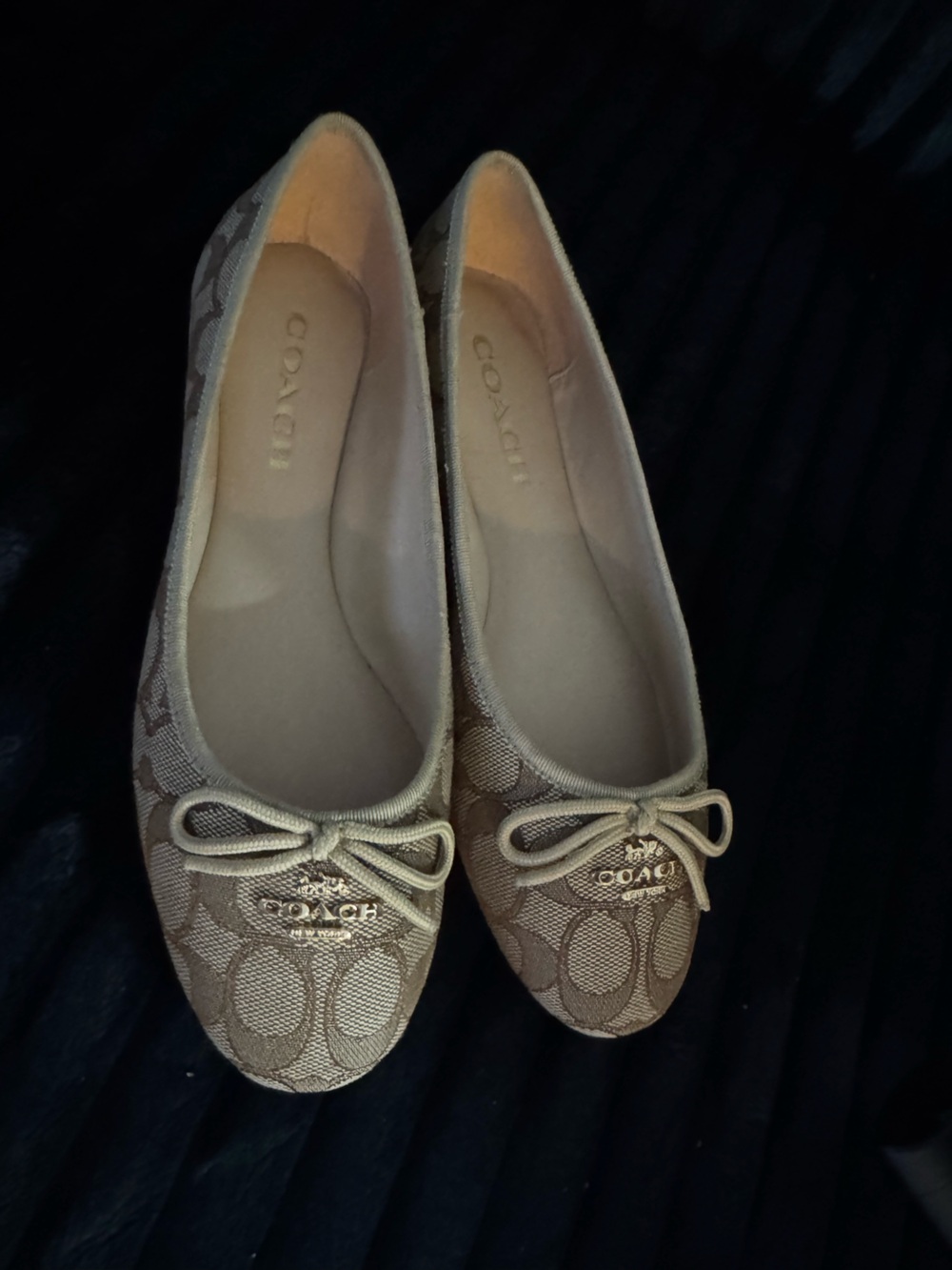 Coach Signature Canvas Bow Ballet Flats in Khaki/Tan - Picture 3 of 4